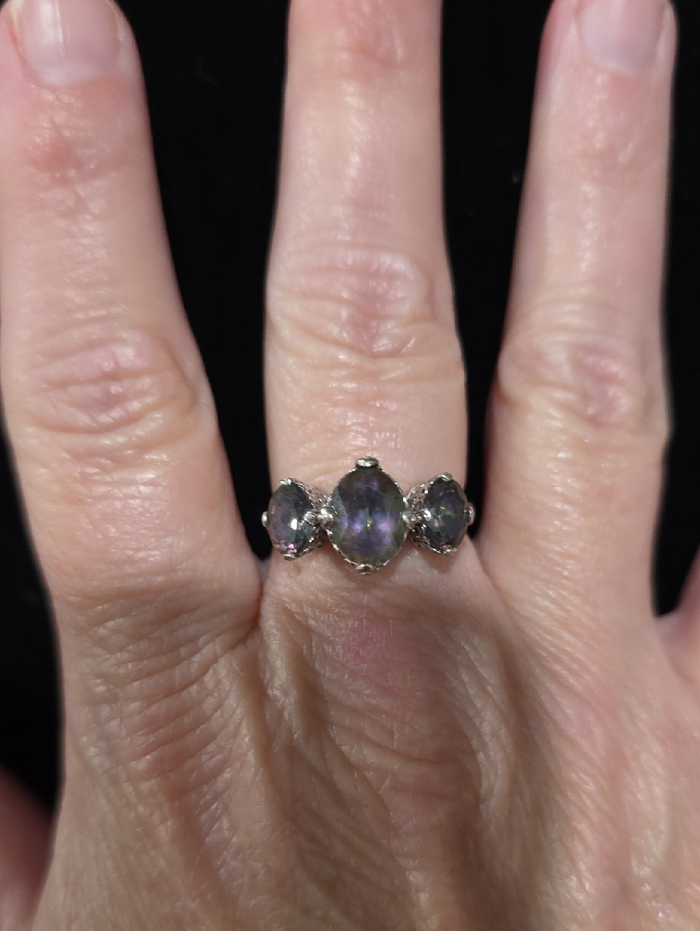 Sterling Silver Purple Mystic Topaz Three-Stone Ring Size 9